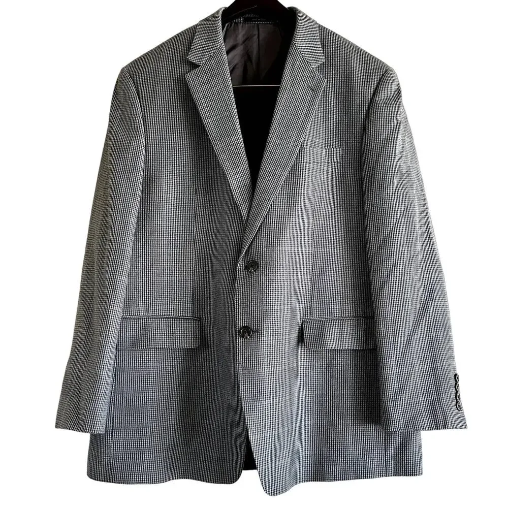 Lauren Ralph Lauren Blazer Silk Wool Jacket Single Breasted Notch Lapel Gray 44R